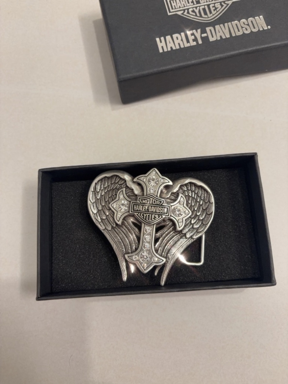 Harley-Davidson Silver Winged Cross Belt Buckle - women Accessory